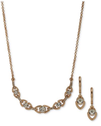 Anne Klein Gold-tone Link Statement Necklace & Drop Earrings Set - Metallic