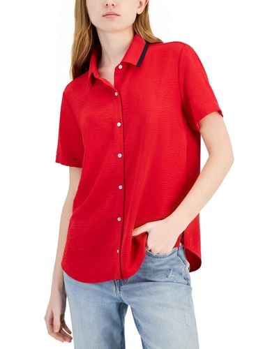 Tommy Hilfiger Ribbed-collar Short-sleeve Shirt - Red