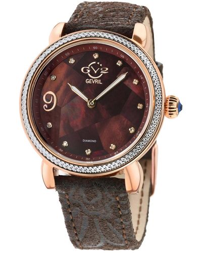 Gevril Ravenna Swiss Quartz Floral Leather Watch 37mm - Brown