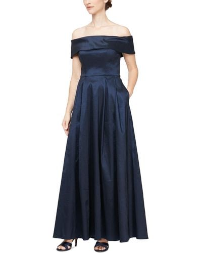 Alex Evenings Off-the-shoulder Pleated Gown - Blue