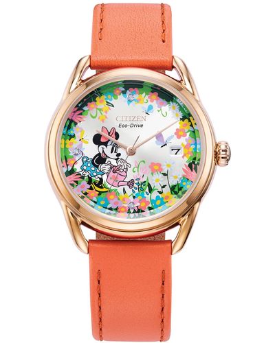 Citizen Eco-drive Disney Minnie Mouse Diamond Accent Leather Strap Watch 36mm - Gray