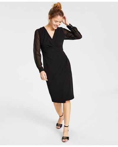 Tommy Hilfiger Sheer-sleeve Asymmetrical Dress - Black