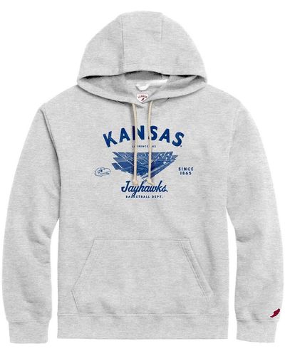 League Collegiate Wear Distressed Kansas Jayhawks Stadium Essential Pullover Hoodie - Gray