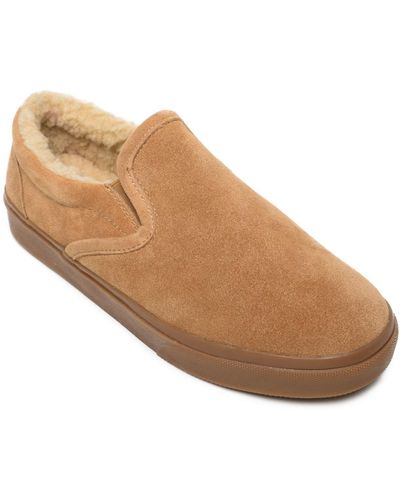 Minnetonka Alden Lined Suede Slippers - Natural