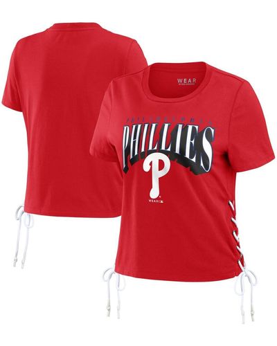 WEAR by Erin Andrews Philadelphia Phillies Side Lace-up Cropped T-shirt - Red