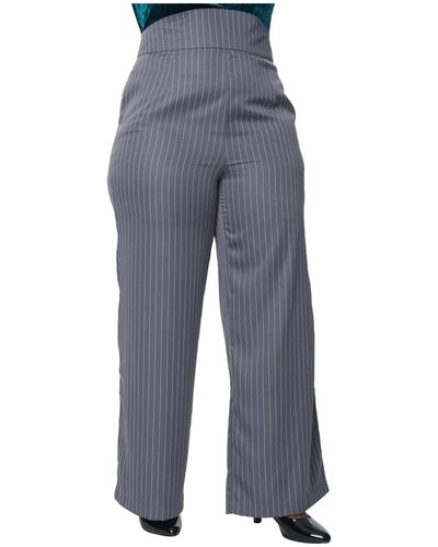 Unique Vintage Plus Size High Waistband Wide Leg Pants - Blue
