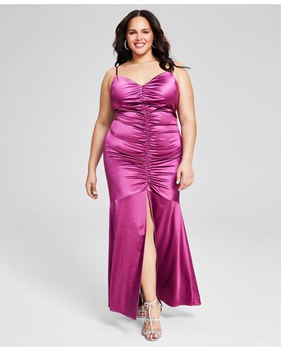 Bcx Trendy Plus Size Ruched Satin Gown - Pink