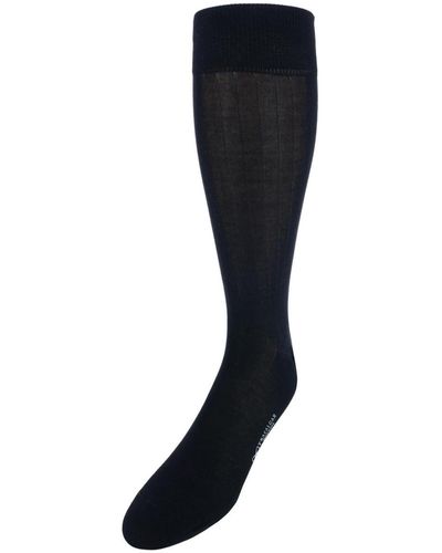 Trafalgar Jasper Mercerized Cotton Ribbed Mid-calf Solid Color Socks - Black