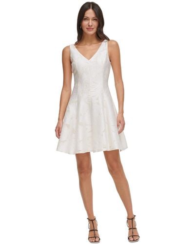 DKNY Floral Jacquard Sleeveless Dress - White