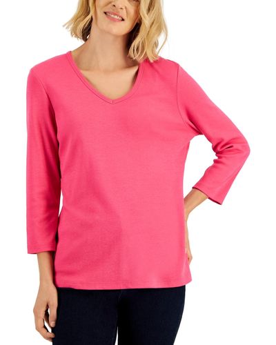 Karen Scott V-neck 3/4-sleeve Top - Pink