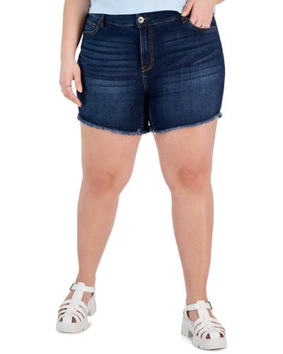 Celebrity Pink Trendy Plus Size Frayed Denim Shorts - Blue