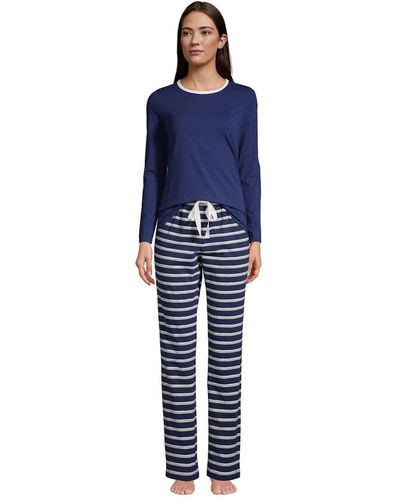 Lands' End Petite Knit Pajama Set Long Sleeve T-shirt And Pants - Blue