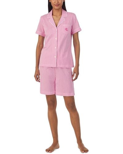 Lauren by Ralph Lauren 2-pc. Short-sleeve Notch-collar Bermuda Pajama Set - Pink