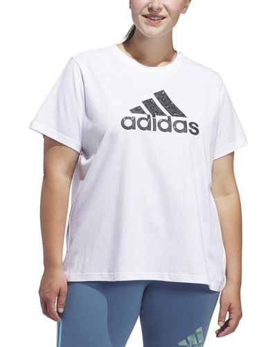 adidas Plus Size Cotton Animal-print Logo Short-sleeve T-shirt - White