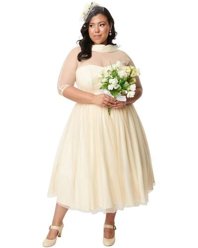 Unique Vintage Plus Size Chiffon Lille Wedding Dress - Metallic