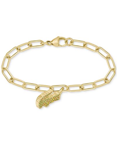 Lacoste Multicolor Crystal Crocodile Paperclip Link Chain Bracelet - Metallic