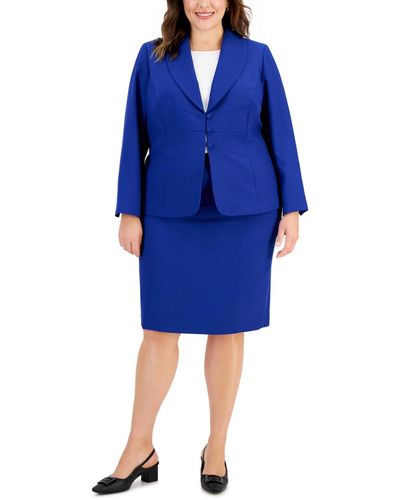 Le Suit Plus Size Seamed Crepe Jacket Slim Skirt Suit - Blue