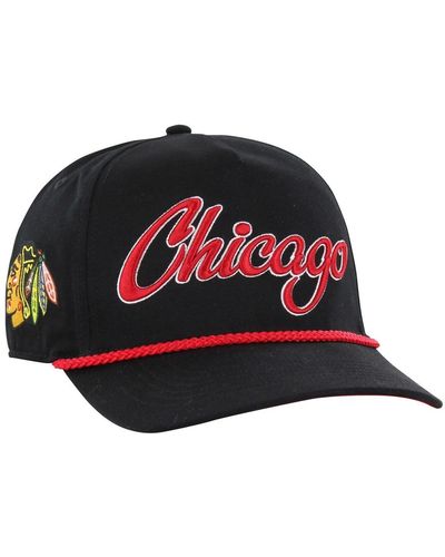'47 47 Brand Chicago Hawks Overhand Logo Side Patch Hitch Adjustable Hat - Red