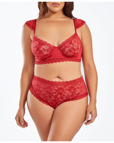 iCollection S Plus Size 2 Piece Lace Bralette And Panty Lingerie Set - Red