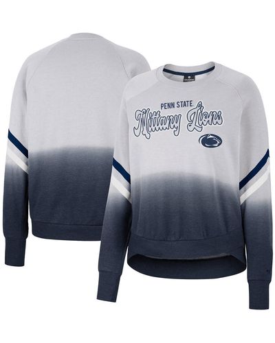Colosseum Athletics Penn State Nittany Lions Cue Cards Dip-dye Raglan Pullover Sweatshirt - Blue