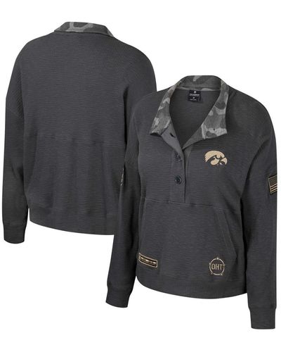 Colosseum Athletics Iowa Hawkeyes Oht Military-inspired Appreciation Payback Henley Thermal Sweatshirt - Black