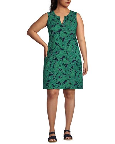 Lands' End Cotton Jersey Sleeveless Swim Cover-up Dress Print - Green