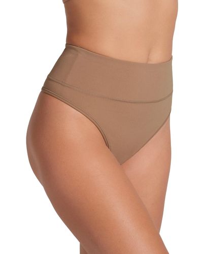 Leonisa High-waisted Seamless Moderate Shaper Thong Panty - Natural