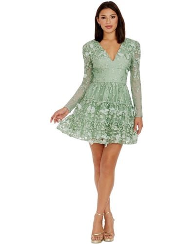 Dress the Population Kari Embroidered Fit & Flare Dress - Green