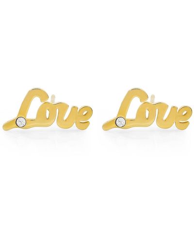 Steeltime Stainless Steel Love 18k Gold Plated Stud Earrings - Metallic