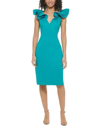 Eliza J Ruffle Cap-sleeve Bodycon Dress - Blue