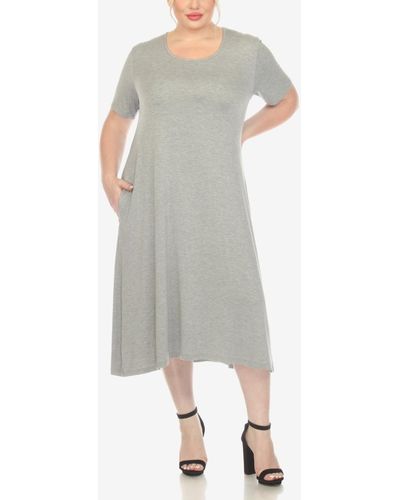 White Mark Plus Size Short Sleeve Pocket Swing Midi Dress - Gray