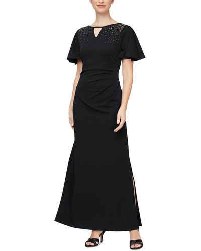 Sl Fashions Petite Embellished Flutter-sleeve Gown - Black