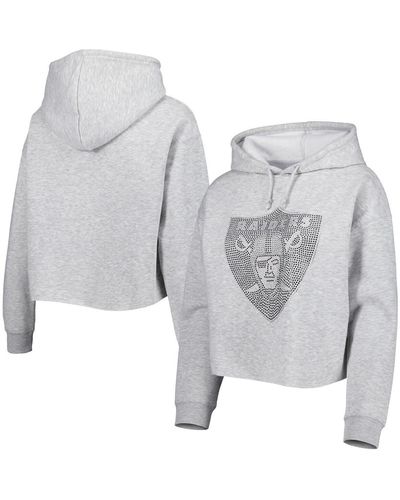 Cuce Las Vegas Raiders Crystal Logo Cropped Pullover Hoodie - Gray