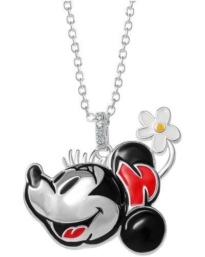 Disney 100 Minnie Mouse Silver Plated Head Pendant Necklace - White