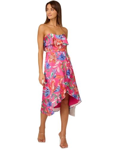 Adrianna Papell Printed Sateen Midi Dress - Red