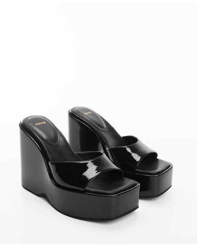 Mango Patent Leather Effect Platform Sandals - Black