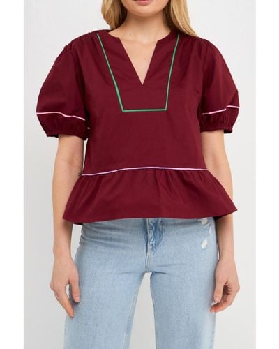 English Factory Piping Detail Top - Red