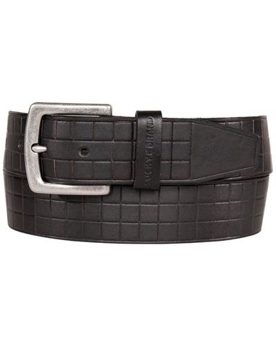 Lucky Brand Grid Tooled Embossed Leather Belt - Black