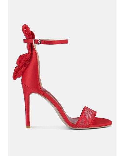 LONDON RAG Delancy Bow Detail Lace Stiletto Sandals - Red