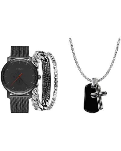 Rocawear Shiny Gunmetal Mesh Metal Bracelet Watch 44mm Set - Black