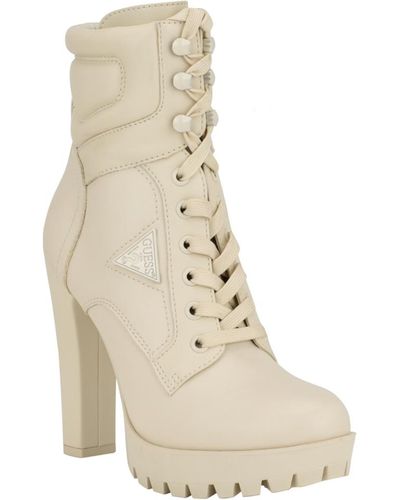 Guess Tanisa Heeled Lace-up Platform Hikers Booties - White