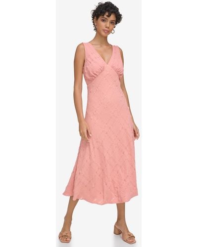 Calvin Klein Sleeveless V-neck Midi Dress - Pink