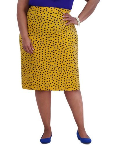 Kasper Ity Dot-print A-line Pull-on Skirt - Yellow