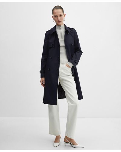 Mango Belted Classic Trench Coat - Blue
