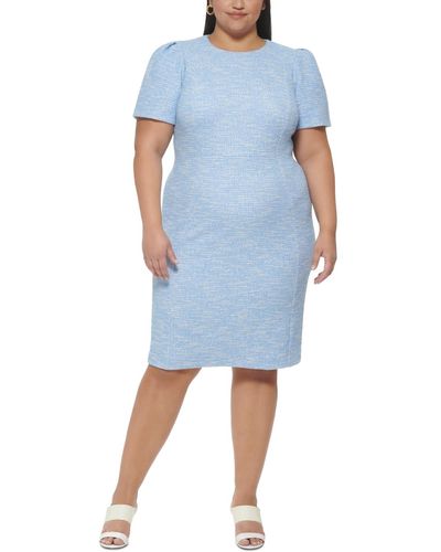 Calvin Klein Plus Tweed Midi Sheath Dress - Blue