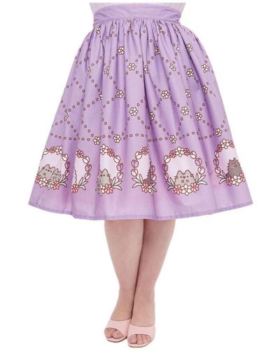 Unique Vintage Plus Size Printed Woven Gellar Swing Skirt - Purple