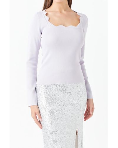 Endless Rose Scallop Detail Long Sleeve Sweater - White