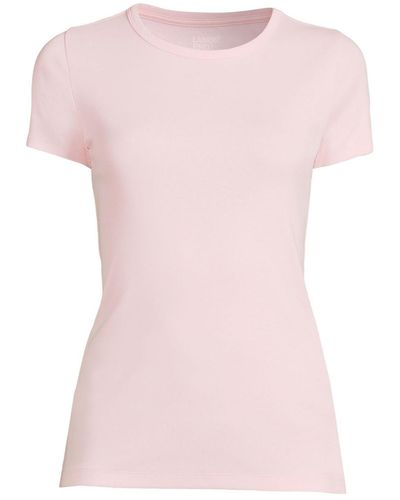 Lands' End Plus Size Cotton Rib T-shirt - Pink