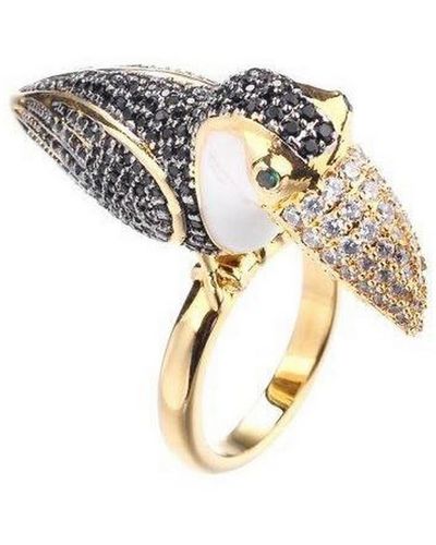 Noir Jewelry Tucan Ring With Cubic Zirconia Stones - Metallic