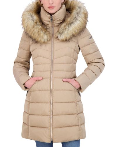 Laundry by Shelli Segal Faux-fur-trim Hooded Puffer Coat - Natural